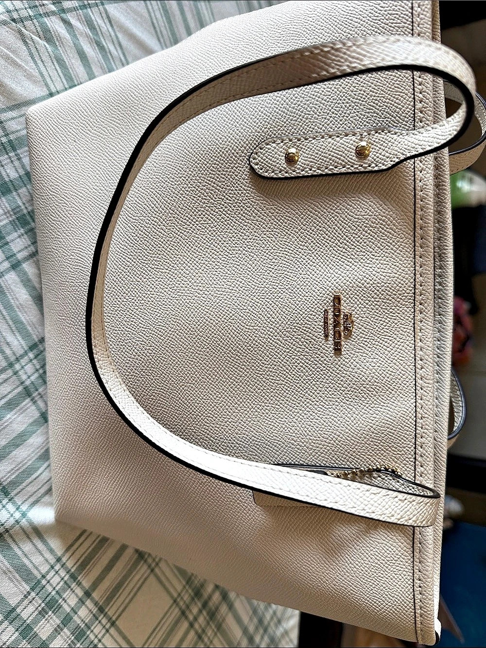 Coach Leather-Trim Tote in White Like New